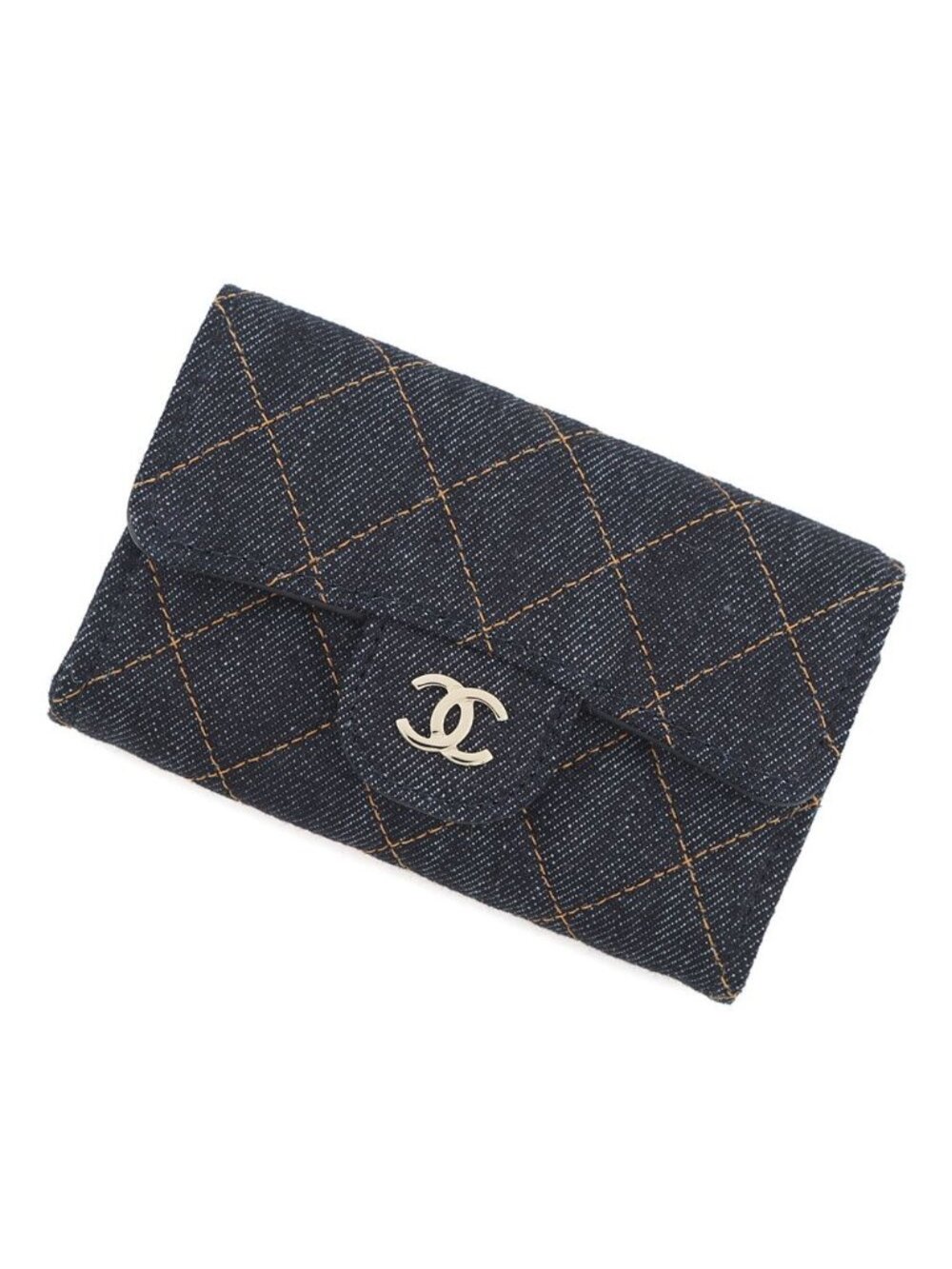 Chanel Card Case Quilted Classic CC Logo Denim Business Holder - Picture 1 of 9